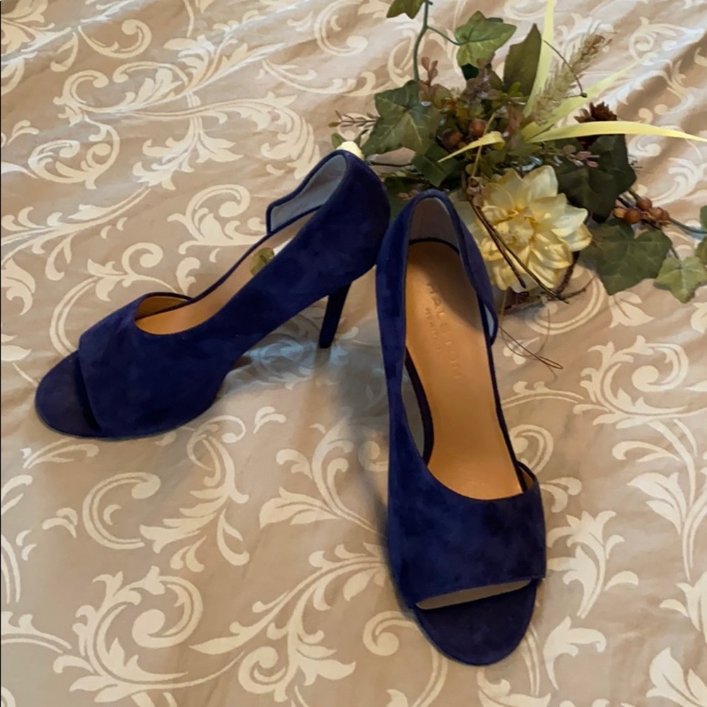 Halston Suede Peep Toe Heels Blue Sz 7